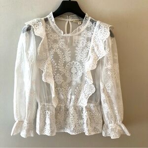 Rebellion White Embroidered Lace Ruffle Blouse